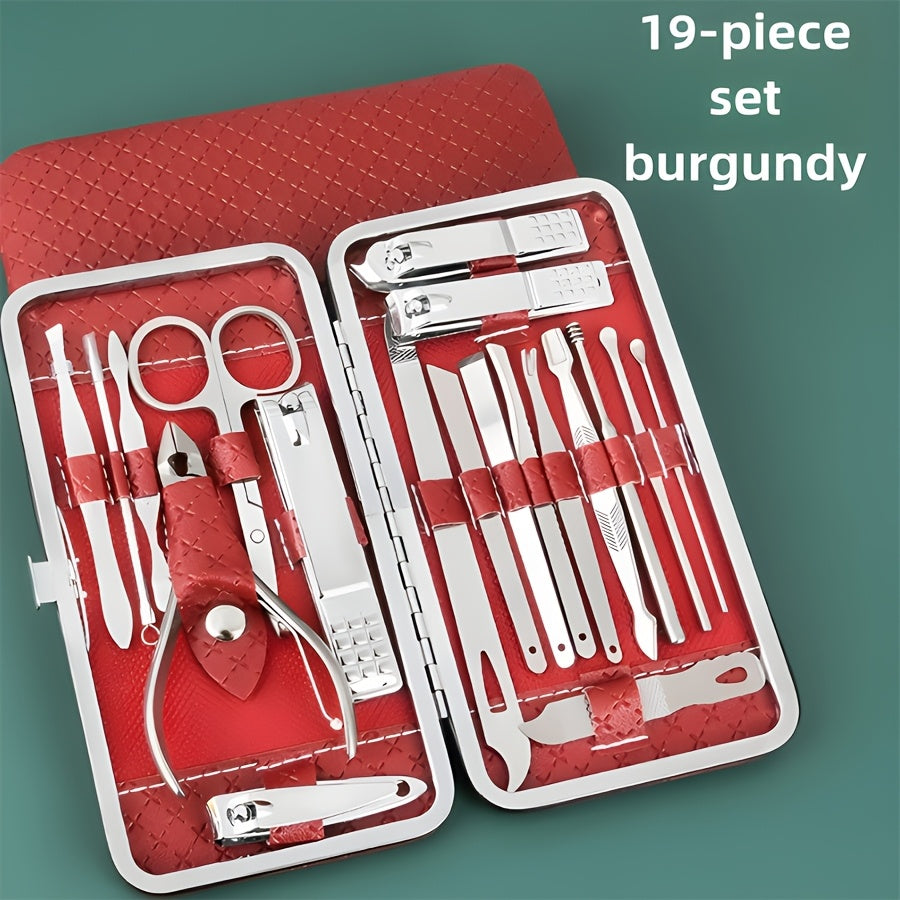 19-Piece Stainless Steel Nail Care Set for Manicures and Pedicures with Clippers Files and Grooming Tools
