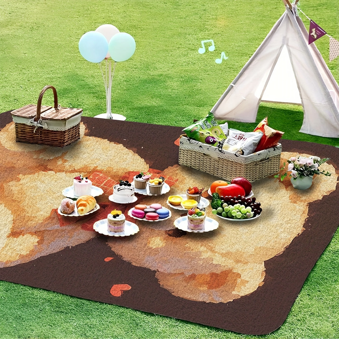 Digital Print Teddy Bear Flannel Throw Blanket Cozy All-Season Cover Brown Love Hearts