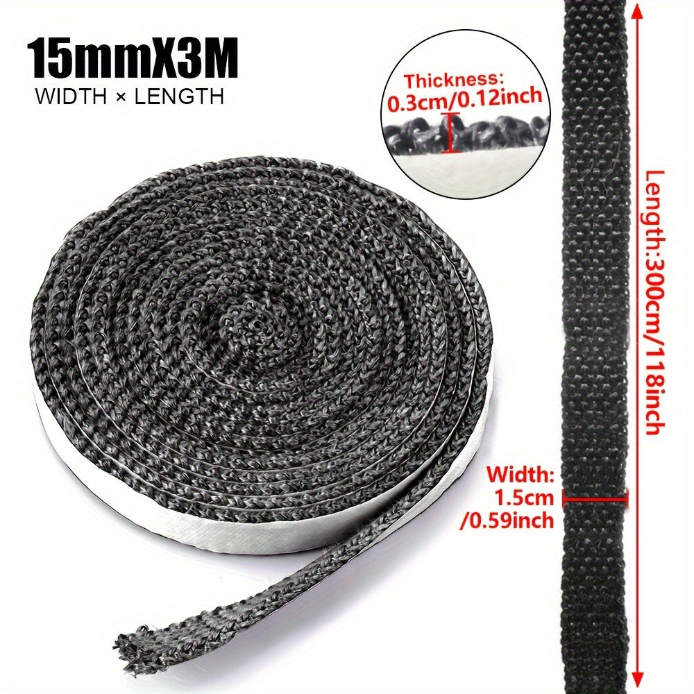 10mm Fireproof Fiberglass Gasket Tape for Wood Stove Door Heat Resistant Black Spacer Tape