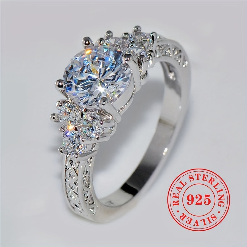 Women's Silver Engagement Ring with Zirconia and Shiny Finish