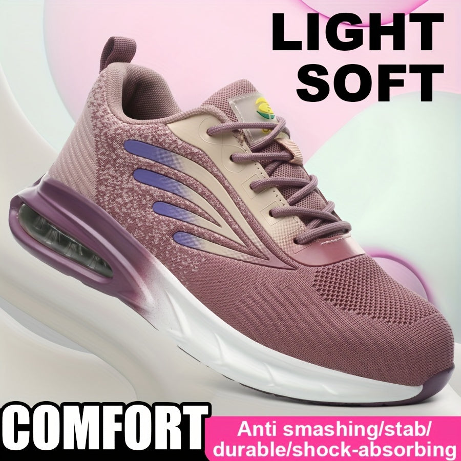 Women's Knitted Soft Air Cushion Work Shoes Steel Toe anti-puncture Industrial Safety