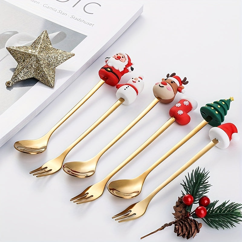 Christmas Themed Stainless Steel Cutlery Set 4 or 6 Pieces Gift Box for Desserts and Coffee
