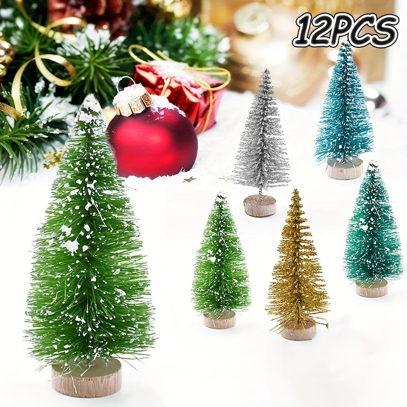12 Mini Christmas Tree Decorations Fir and Pine for Tabletop and Home Decor