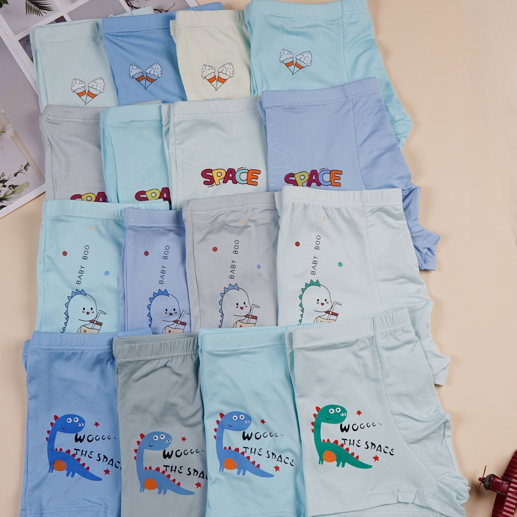 Pack de 8 calzoncillos bóxer con estampado de dinosaurios de dibujos animados para niños, de poliéster, ropa interior cómoda