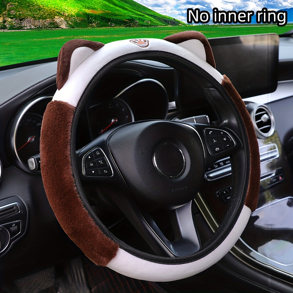 Cute Cat Plush Car Steering Wheel Cover Waterproof Non-slip 37-38cm