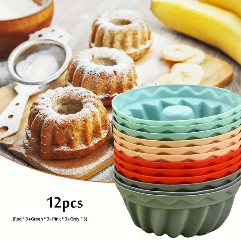 12pcs Silicone Cake Mold for Fluted Tube Cakes Baking Tool Kitchen