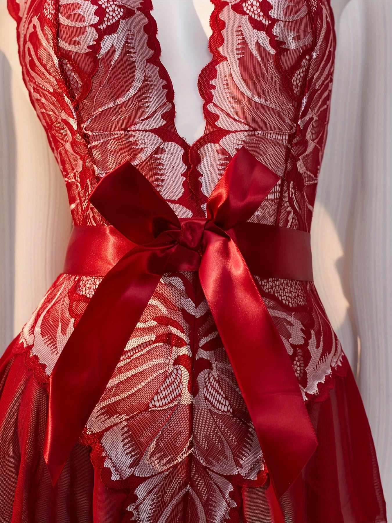 Adult Lace Bodysuit with Random Print Large Bow Nylon No Padding