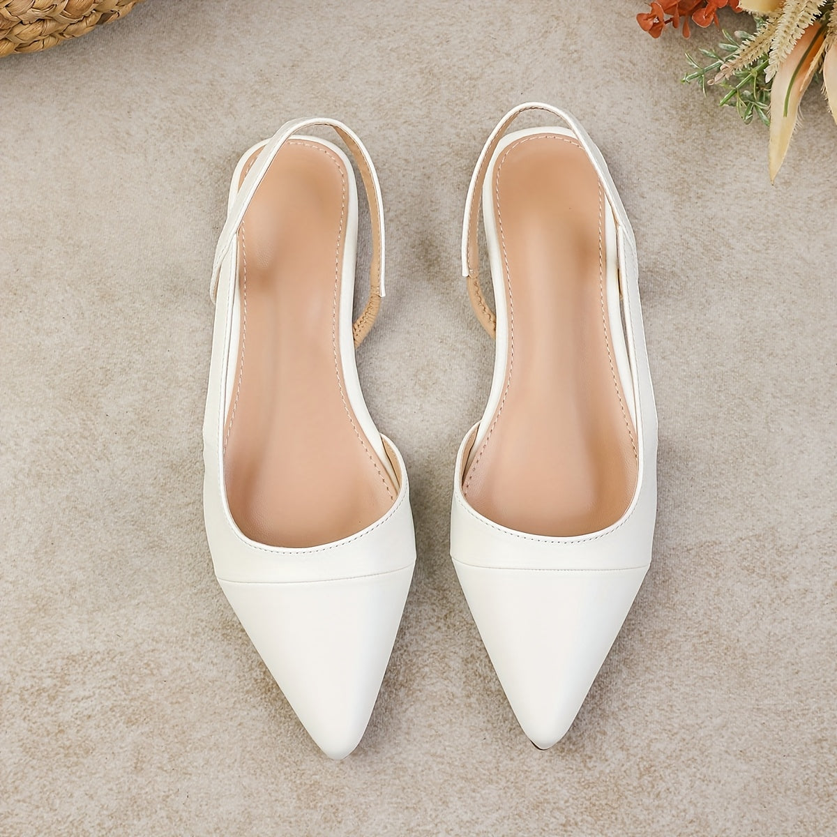 Women's Pointed Toe Flat Sandals White Open Toe Slip-On Casual Formal