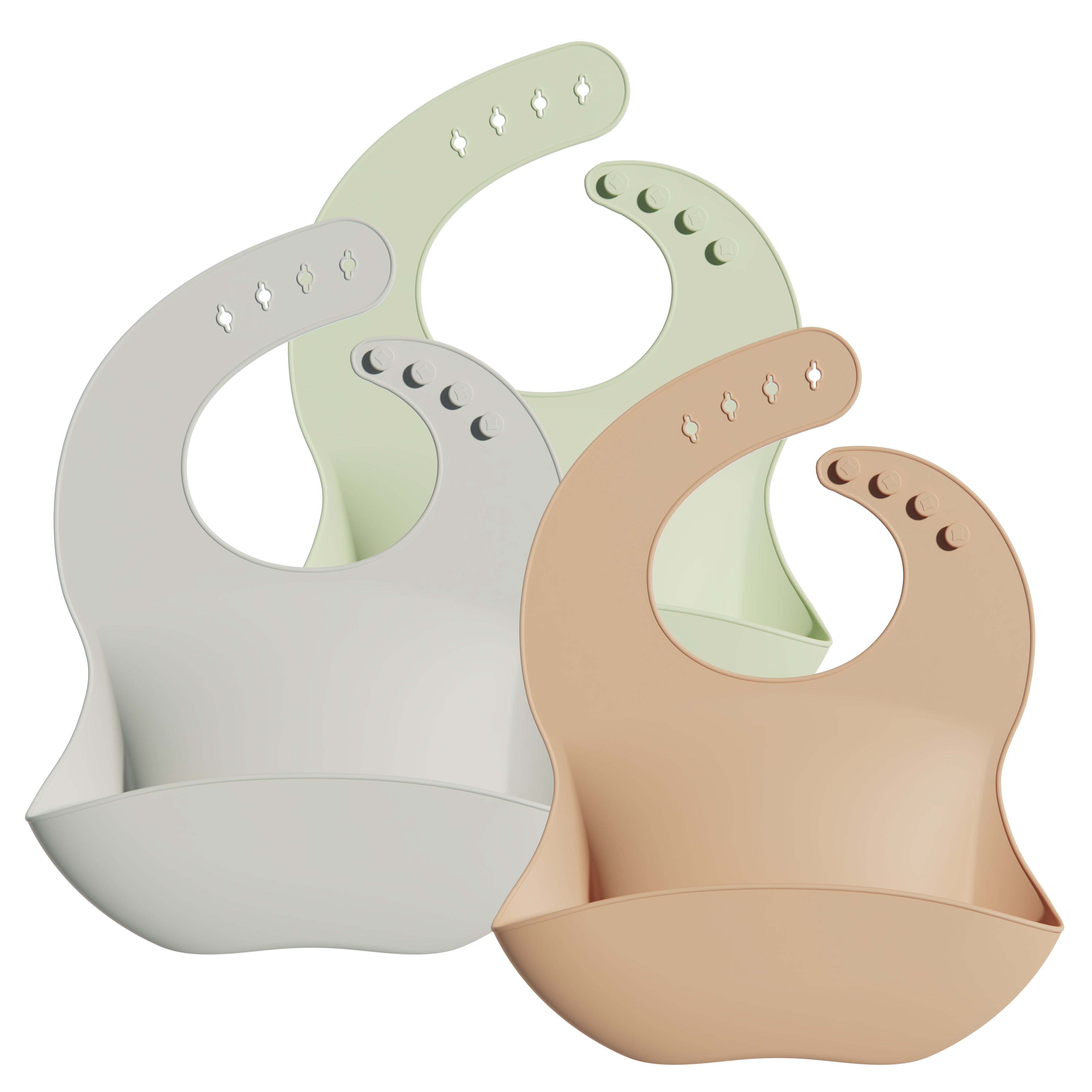 Set of 3 Food Grade Silicone Baby Bibs Neutral Colors for Feeding and Baby Shower Gift