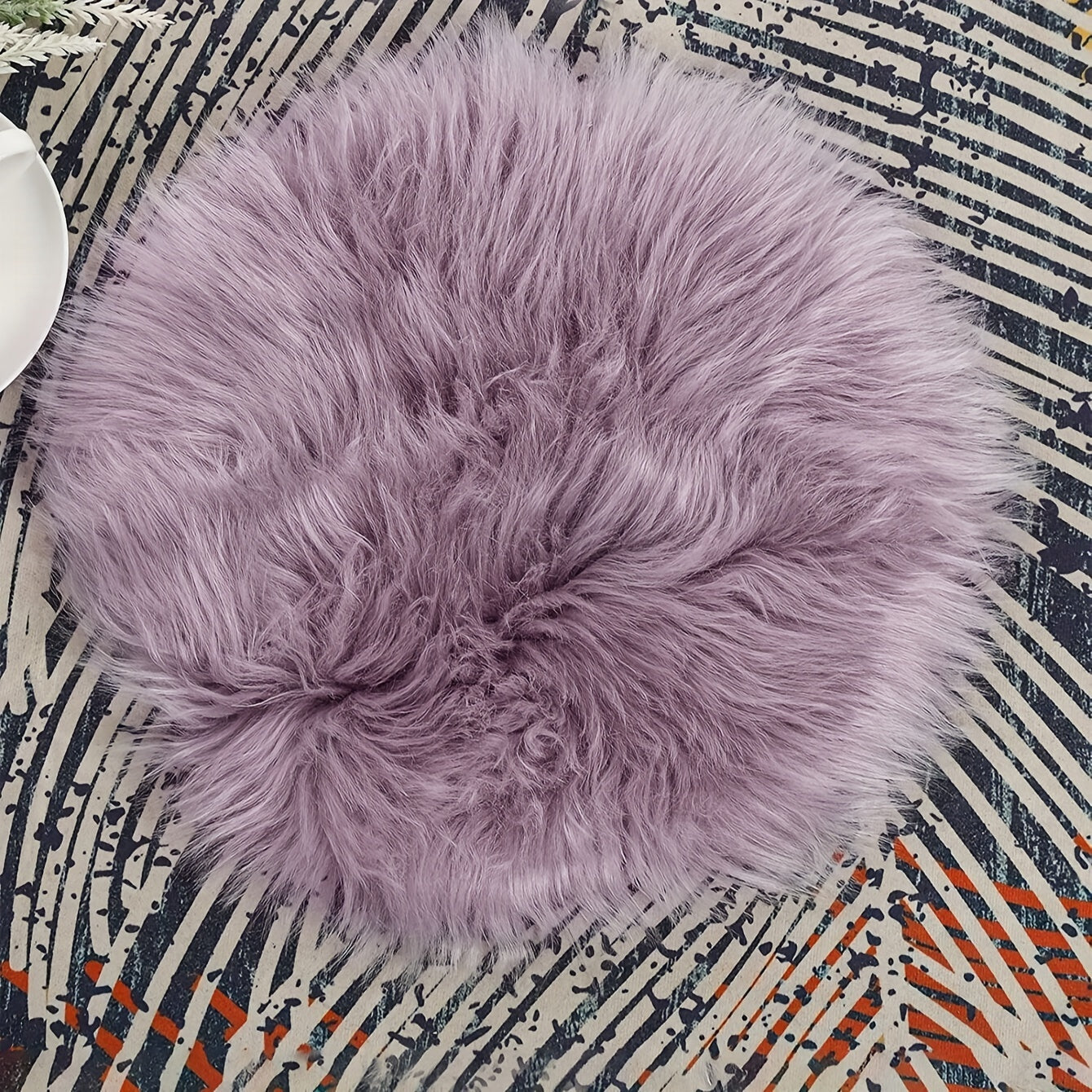 Purple Gray Imitation Hair Round Cushion 15.7 Inch Small Sofa Decor