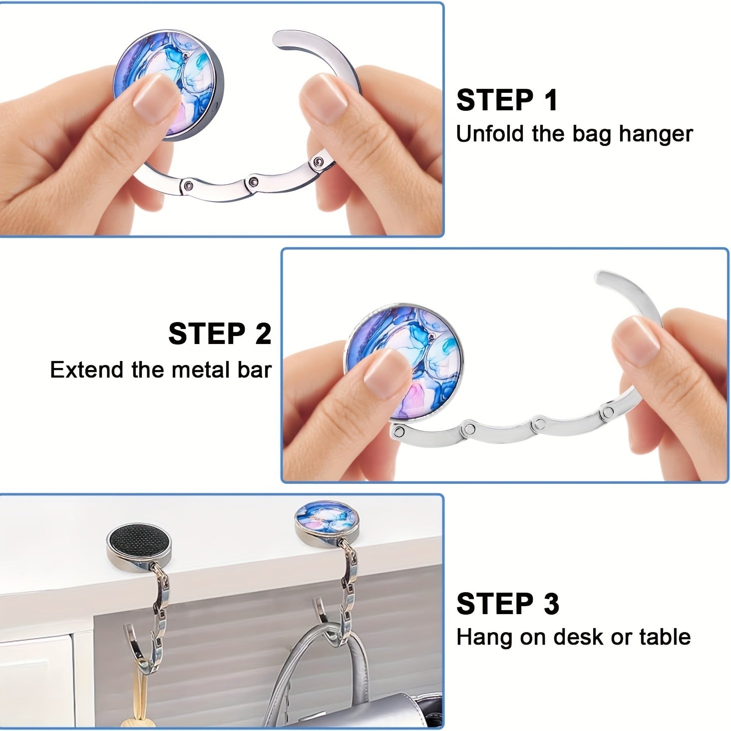Portable Zinc Alloy Bag Hooks Set Foldable Heavy Duty Tabletop Organizer