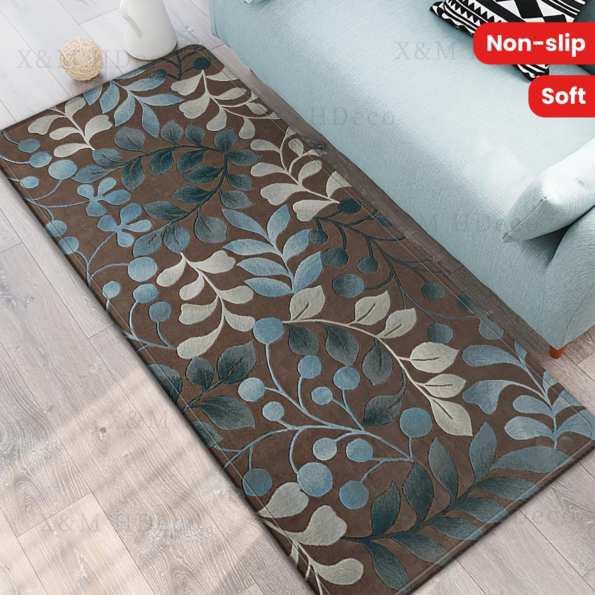 Non-Slip Moroccan Area Rug Floral Low Pile Indoor Outdoor Door Mat