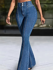 Jeans de tiro alto con campana para mujer, con cinturilla elástica y mezclilla de alta elasticidad