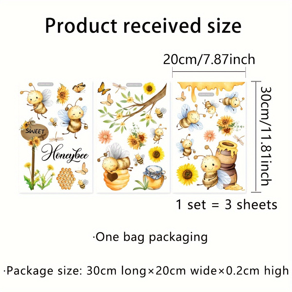 Juego de decoraciones de primavera de 3 piezas 20x30cm Abeja Tarro de miel Mariposa Girasol Pegatinas para ventanas