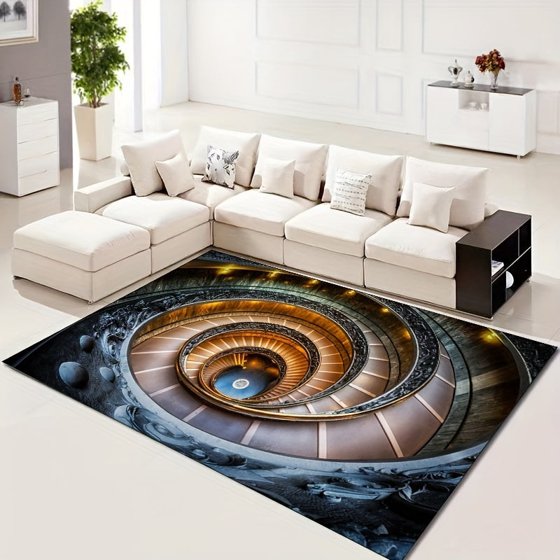 3D Spiral Staircase Pattern Area Rug for Living Room Bedroom Washable Door Mat