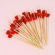 100pcs Red Heart Disposable Bamboo Skewers for Wedding and Party Food
