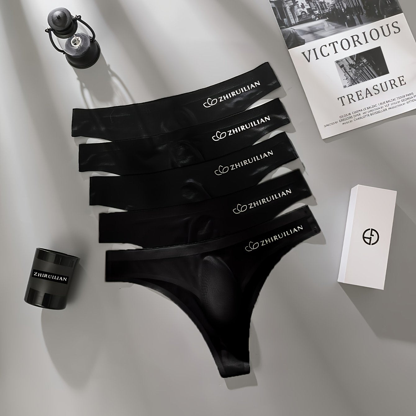 Men's 5-Pack Breathable Nylon Spandex Thong Underwear Medium Stretch Alphabet Pattern