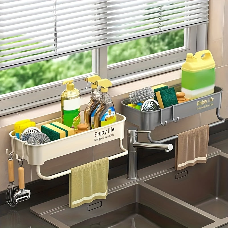 Kitchen Sink Organizer Plastic Caddy for Dish Cloths and Sponges Adhesive No-Drill Holder