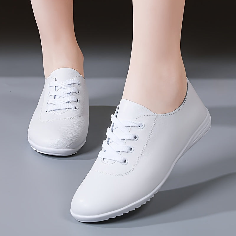 Zapatillas de moda de caña baja para mujer, color sólido, para todas las estaciones, con cordones