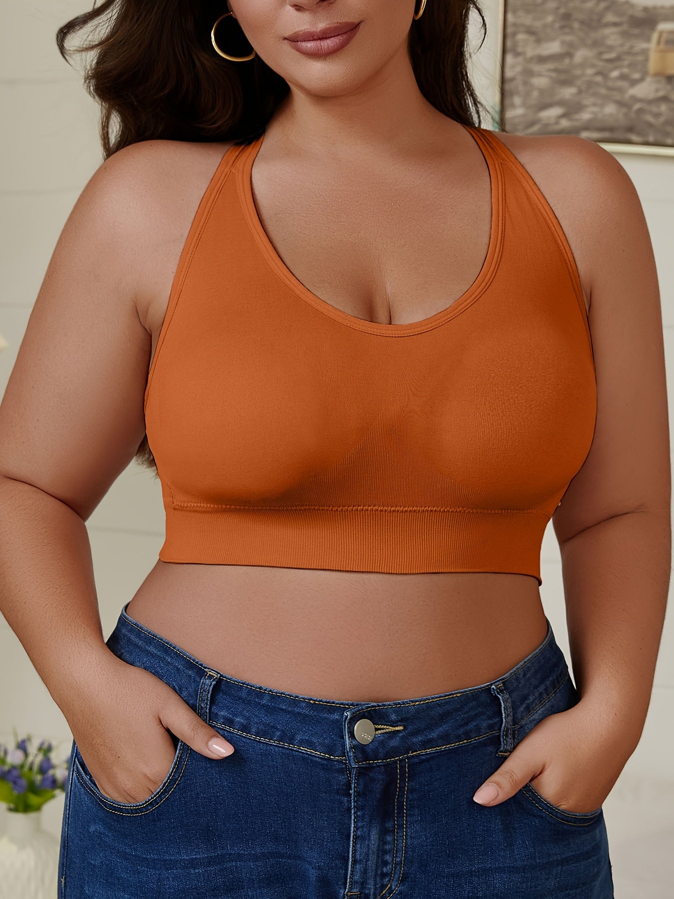 Women's Plus Size Seamless Wireless Sports Bras with Removable Pads
