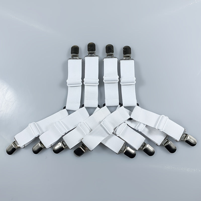 Set of 4 Adjustable Non-Slip Bed Sheet Fasteners with Metal Clips for Bedding and Cushions