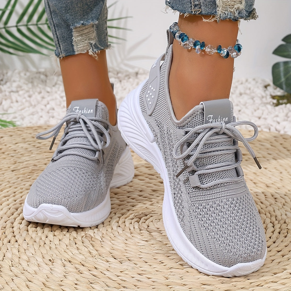Women's White Mesh Breathable Sneakers Low Top Summer Running Shoes