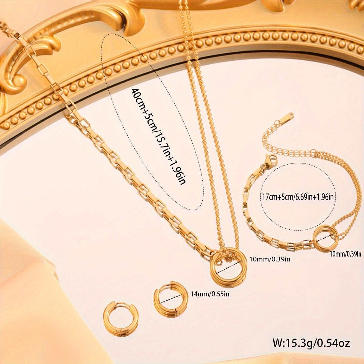 Boho uslubidagi zanglamaydigan po'latdan yasalgan zargarlik to'plami Geometrik doira taqinchoq, sirg'alar, bilakuzuk, clavicle zanjir