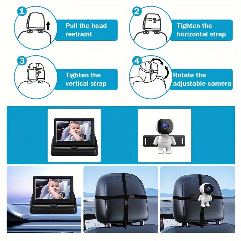 Car Seat Camera Monitor 10.92cm HD Display Night Vision Wide Angle Toddler Safety