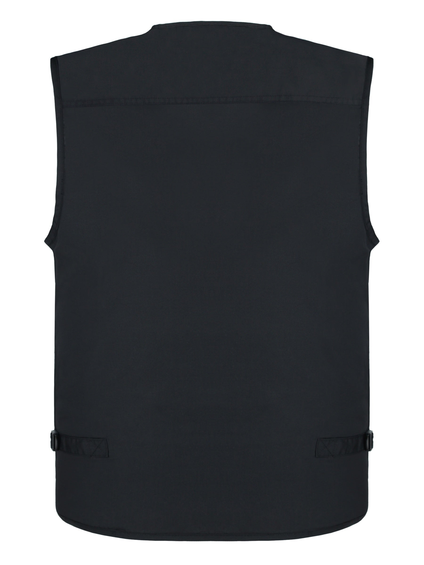 Men's Plus Size Black Polyester Cargo Vest with Multiple Pockets for Outdoor Activities