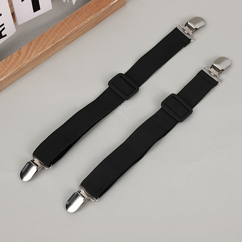 White Adjustable Bed Sheet Clips with Anti-Slip Buckles and Straps