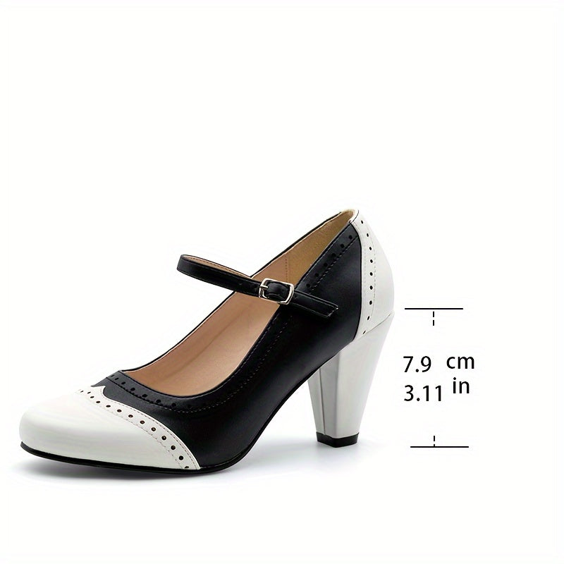 Women's High Heels Contrast Color Dress Pumps with Buckle Strap