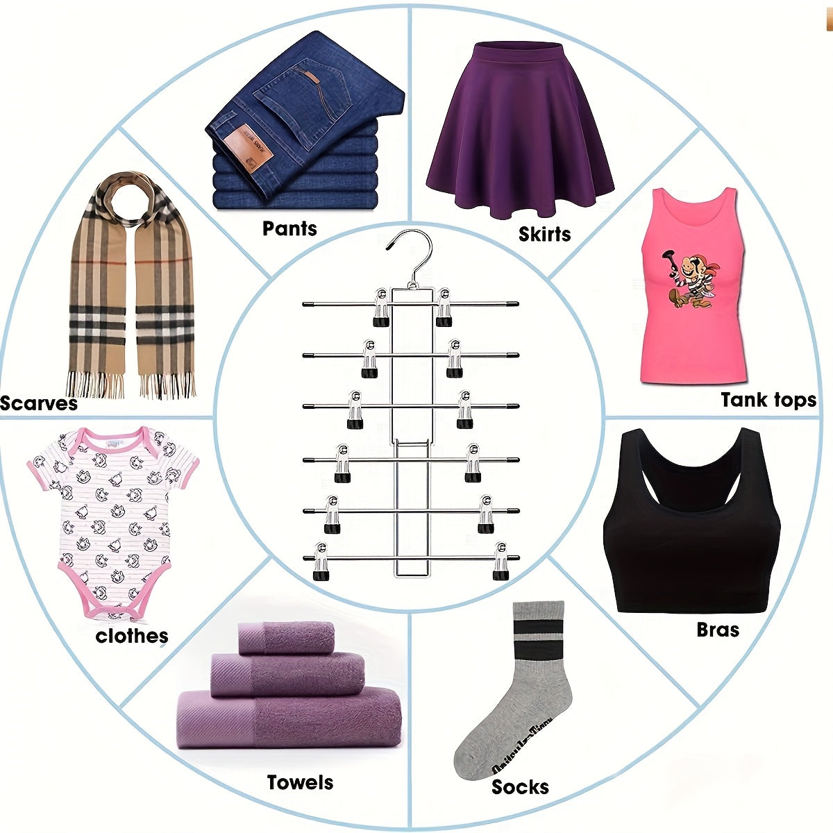 6 qavatli yig'iladigan metall shkaf tashkilotchisi, joyni tejash va shimlar, yubkalar uchun osma