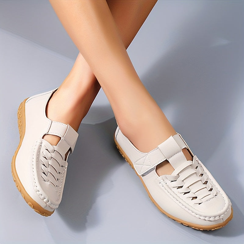 Women's Faux Leather Sandals - Retro Flat Shoes with Non-Slip Straps