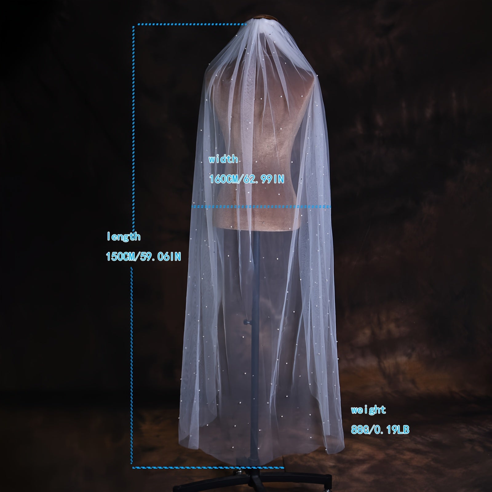 Bridal Veil with Faux Pearls Rhinestones Waltz Style Wedding Accessory for Women