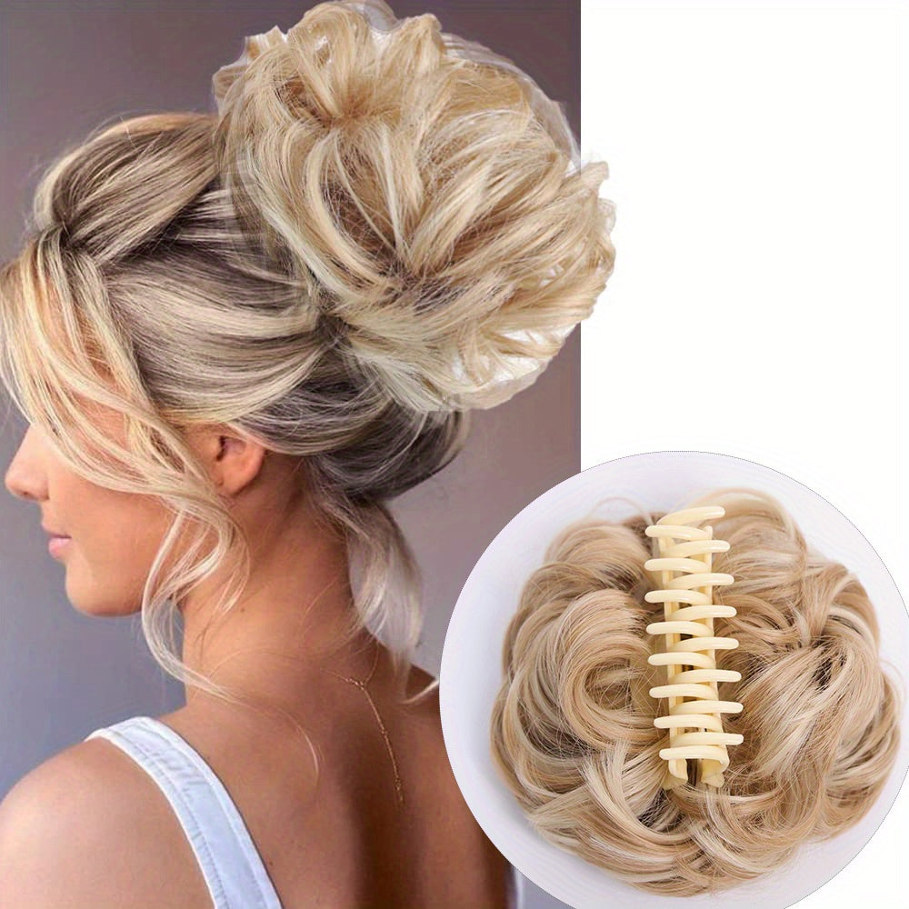 Women's Wavy Curly Hair Bun Synthetic Fiber Updo Hairpiece with Claw Clip
