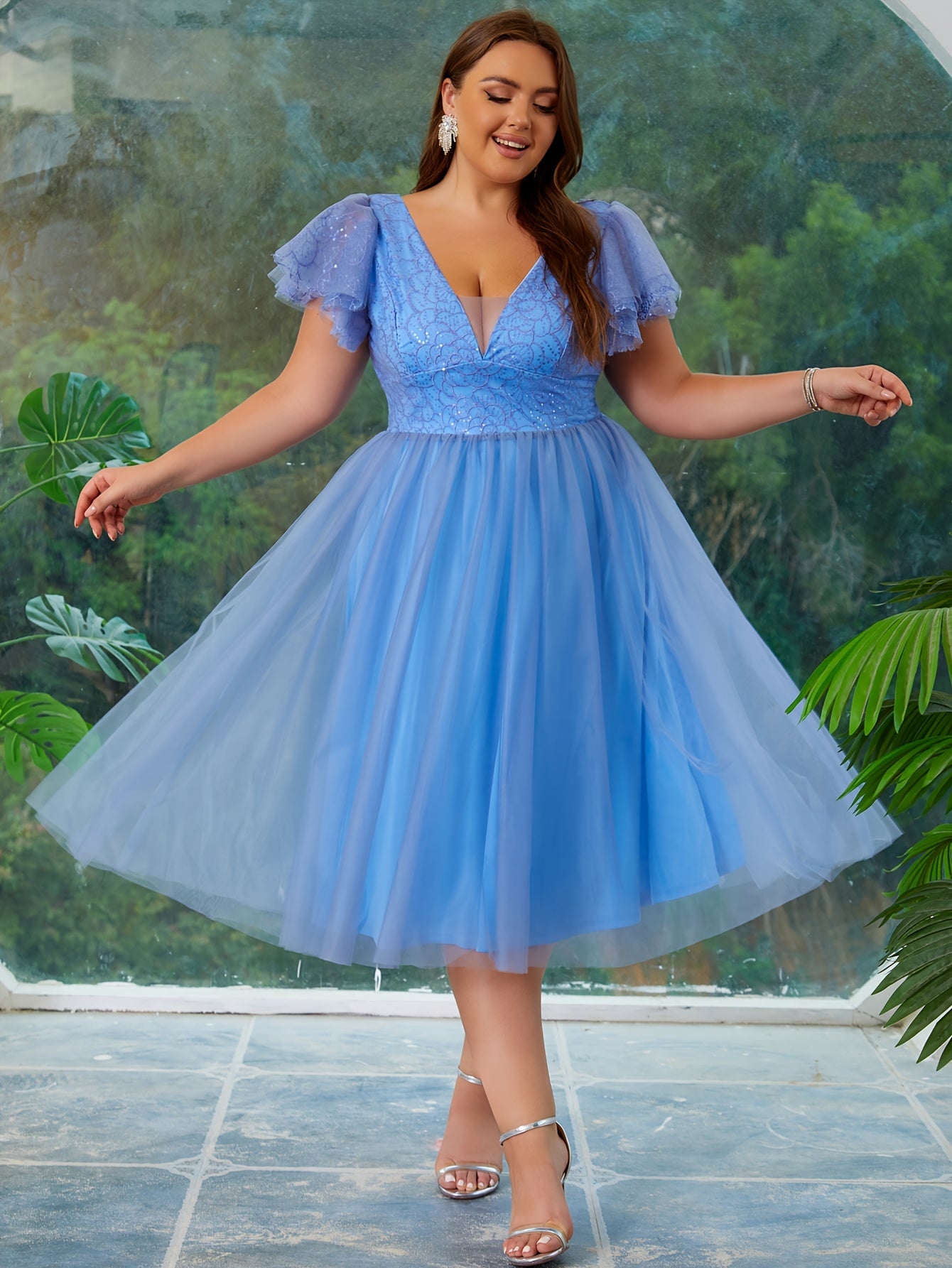 Plus Size Mesh Backless Cinched Waist Swing Dress for Party Womens