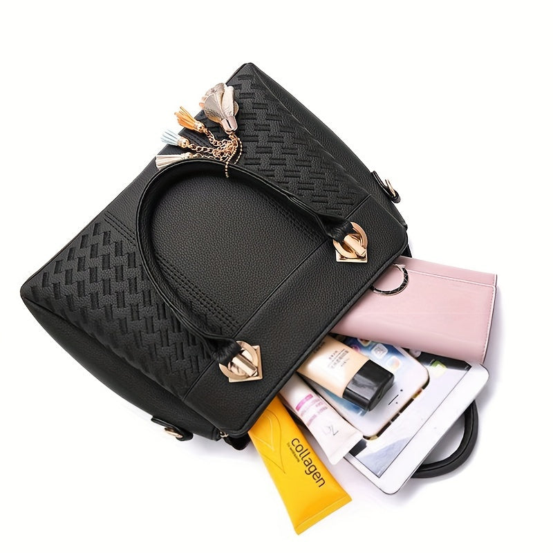 Women's Crocodile-Patterned Tote Bag with Zipper Closure and Large Capacity