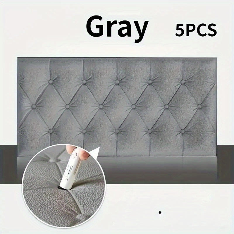 5pcs White 3D Self-Adhesive Wall Panels Headboard for Bedroom Living Room