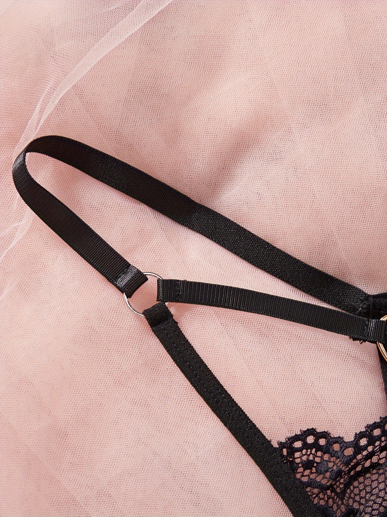 Women's Lace Lingerie Set with Transparent Hollow Bikini Bottoms and G-String