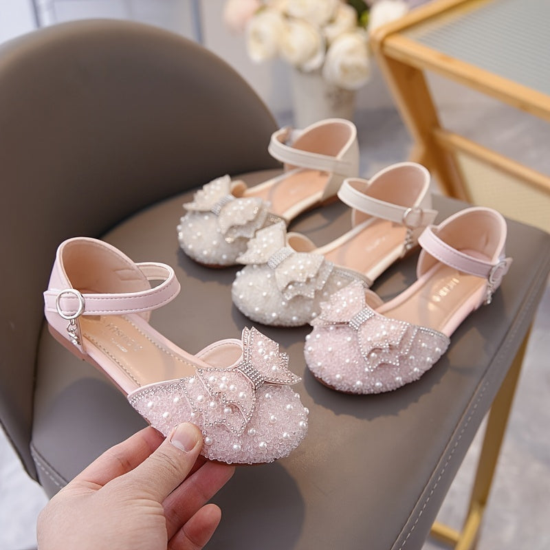 Girls' Summer Non-Slip Princess Style Sandals with Bow Rhinestones Lightweight Outdoor Shoes