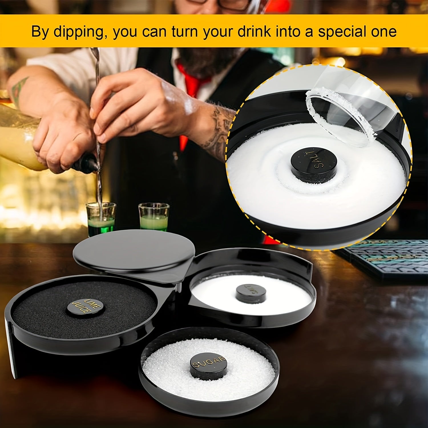 Black Plastic 3-Tier Cocktail Rimmer for Margaritas and Bloody Marys Barware Accessories