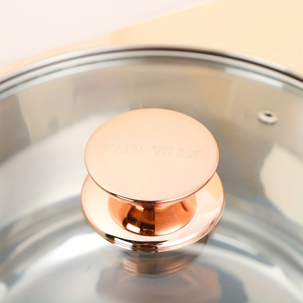 Olla de sopa de acero inoxidable de 5 capas con doble asa, compatible con inducción, acabado antiadherente