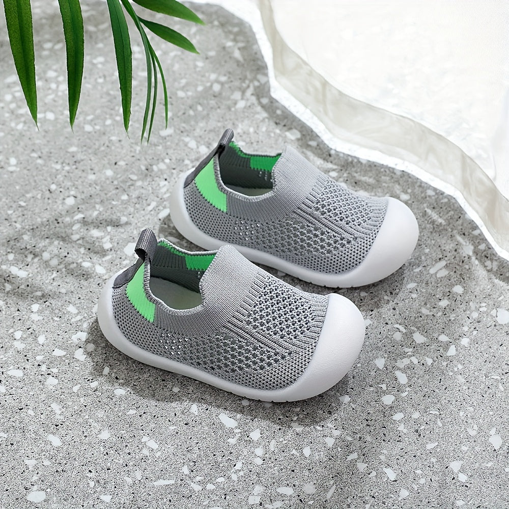 Infant Toddler Knitted Fabric Soft Sole Walking Shoes with Slip-On Style