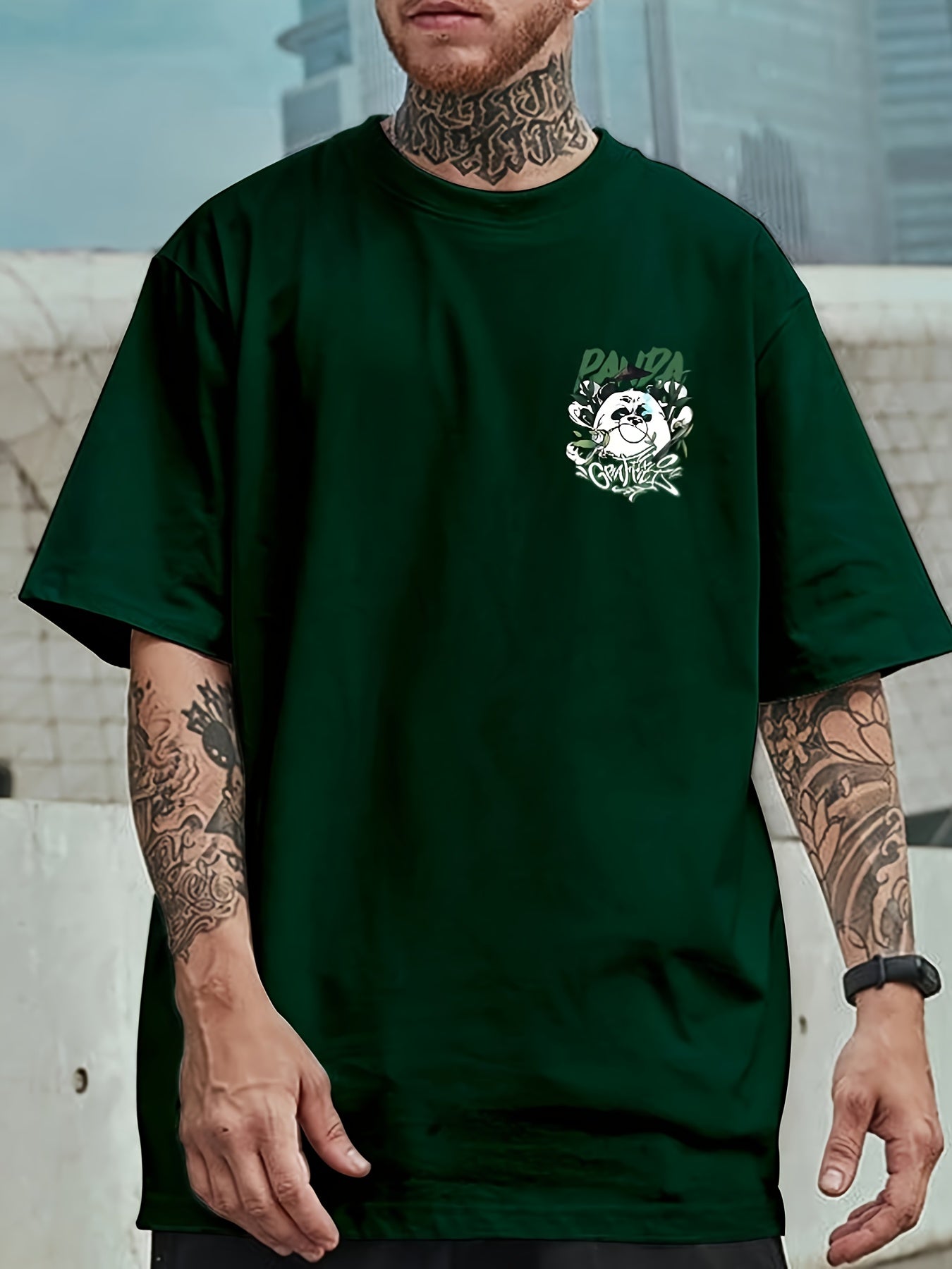 Men's Plus Size Panda Print T-Shirt Polyester Spandex Crew Neck Casual Summer