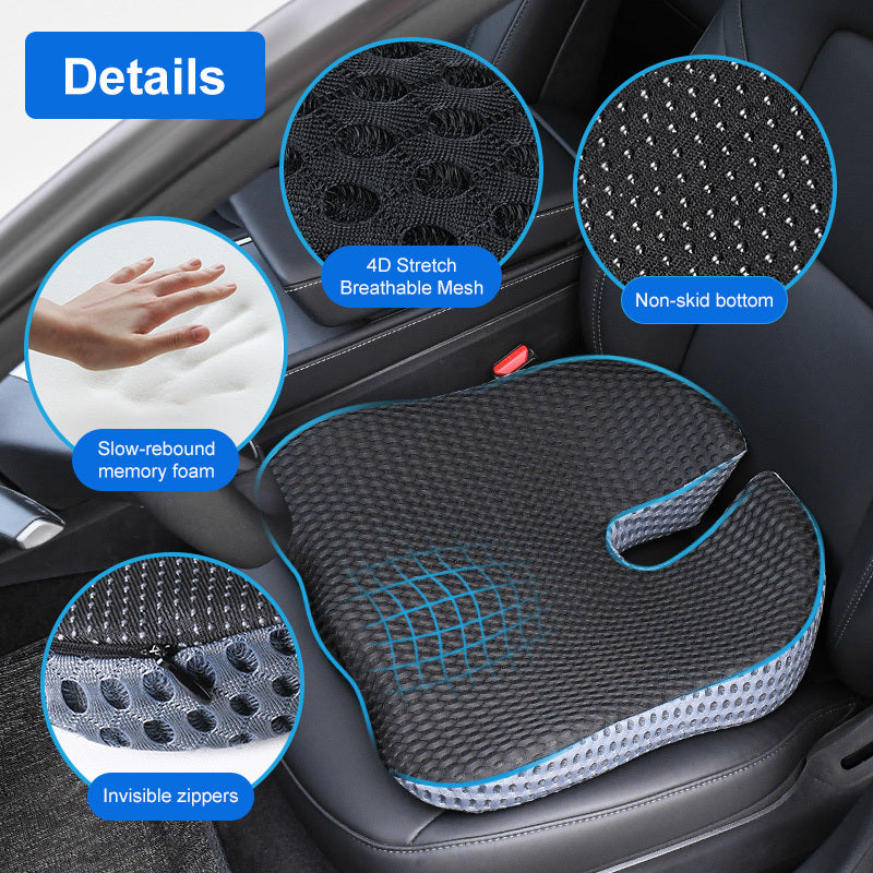 Youth/Women Breathable Memory Foam Car Seat Cushion Black Non-Slip Posture