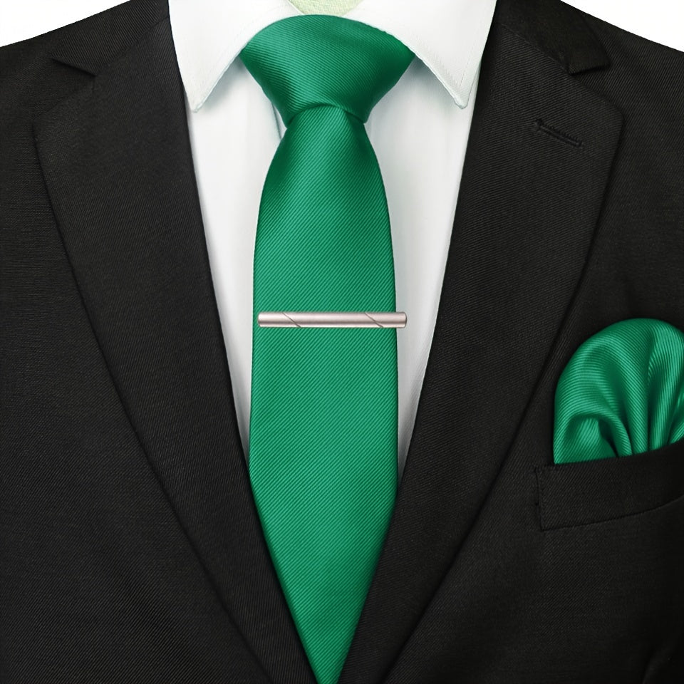 Men's Wedding Ties Set with Tie Clips and Handkerchief for Formal Events