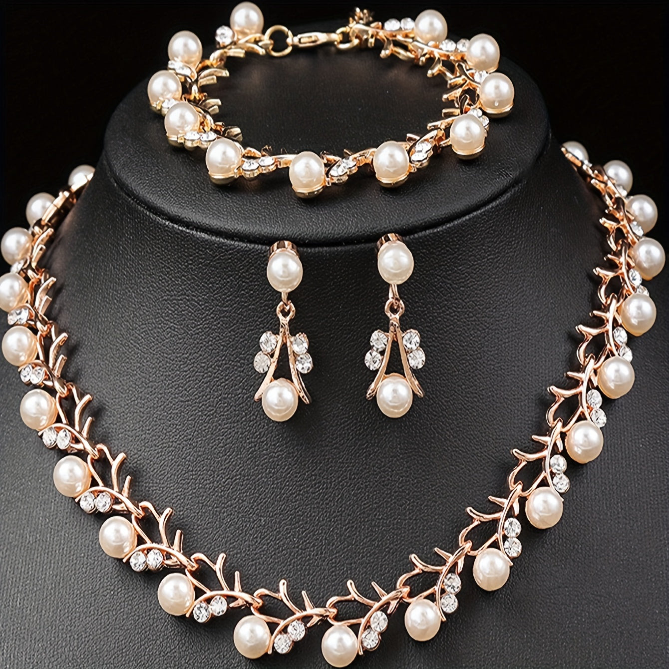 Women’s Jewelry Set Faux Pearl Silver-Plated Necklace Bracelet Earrings for Weddings Parties
