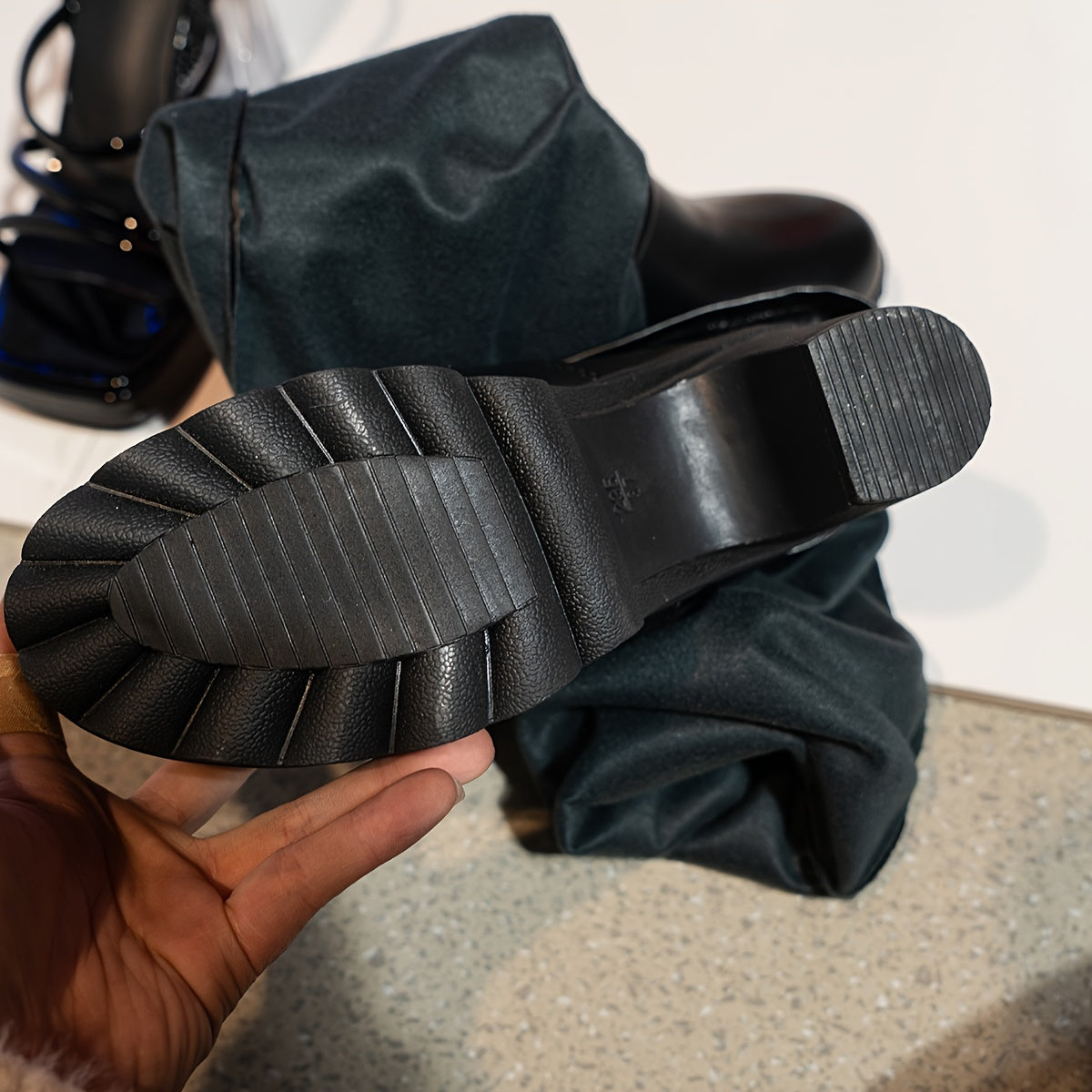 Women's Synthetic Over Knee Boots Solid Color Block Heel Leather Look