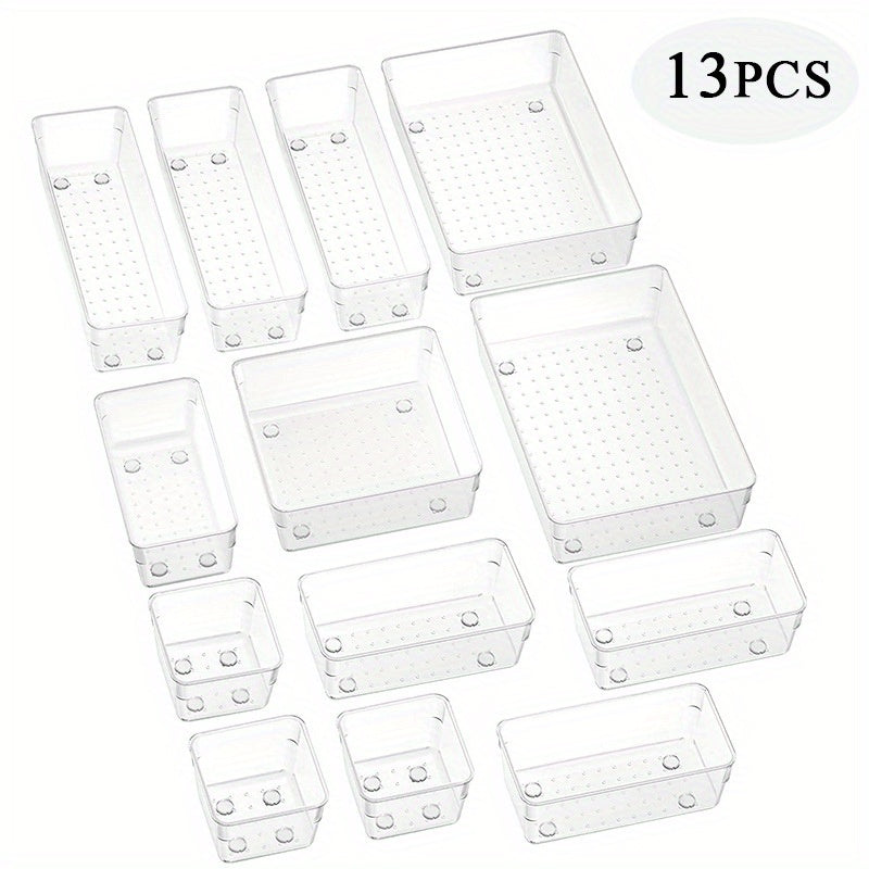 Clear Drawer Storage Box Set with 37 Pieces for Skincare and Makeup Organization