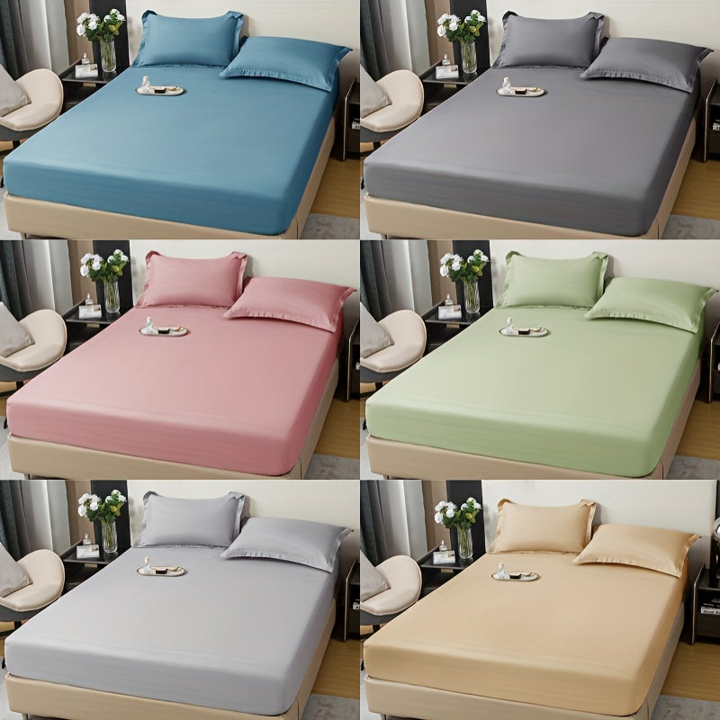 Solid Color Fitted Sheet Set 3 Pieces Breathable Soft Bedding for Bedroom or Guest Room